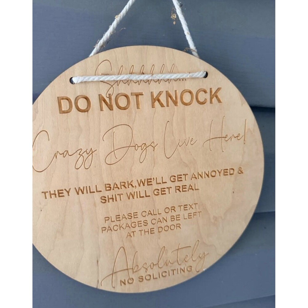 Crazy Dogs Live Here Wooden Sign Do‎ Not Knock Will Bark Decor